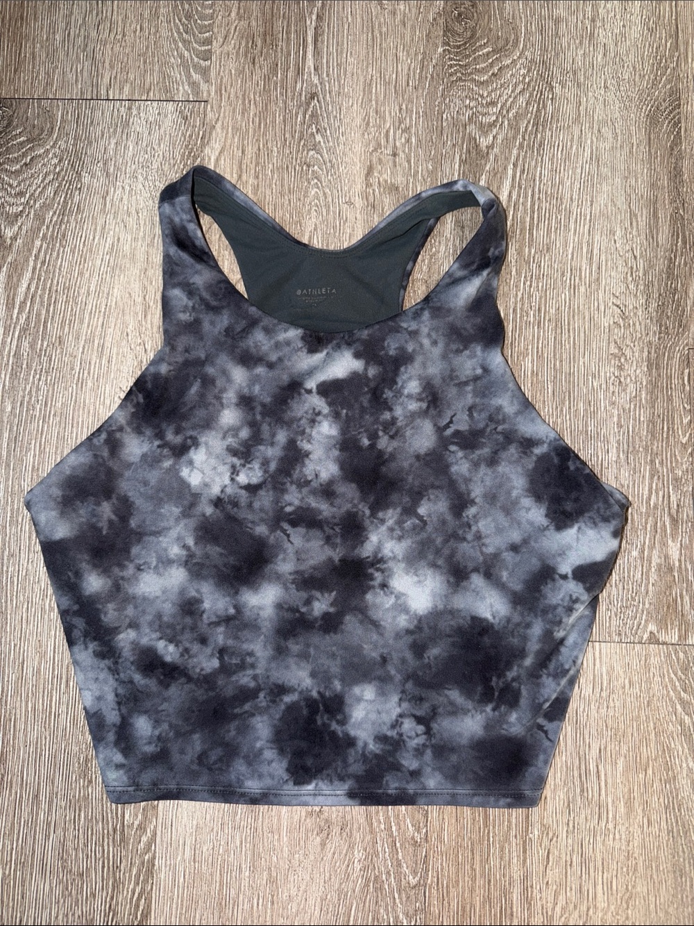 Athleta Black & Gray Tie-Dye Racerback Crop Tank sports bra xl workout athletic